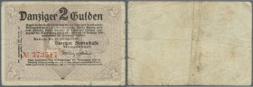Deutschland - Nebengebiete Deutsches Reich. Danzig: 2 Gulden 1923, stärker gebraucht mit diversen kleineren Einrissen entlang der Ränder. Erhaltung: F...