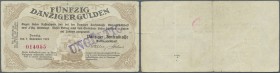 Deutschland - Nebengebiete Deutsches Reich. Danzig: 50 Gulden 1923, Ro.831, gebraucht mit Graffiti am oberen Rand, kleine Einrisse rechts, links und u...