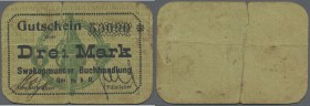 Deutschland - Kolonien. Deutsch-Südwestafrika, Swakopmunder Buchhandlung 3 Mark o.D.(1916-18), Ro.960, stark gebrauchte Erhaltung mit mehreren Knicken...