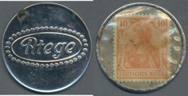 Deutschland - Briefmarkennotgeld. Berlin, Atege (Allgemeine Transport Gesellschaft), 10 Pf. Germania, Eisen, Rand angeschlagen, Erh. II-III