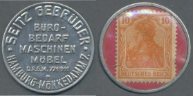 Deutschland - Briefmarkennotgeld. Hamburg, Seitz Gebrüder, 10 Pf. Germania, Aluminium