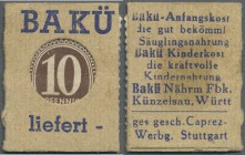 Deutschland - Briefmarkennotgeld. Künzelsau, BAKÜ Nährmittel-Fabrik, 10 Pf. Ziffer Kontrollrat (ca. 1947), Einheitsausgabe der Fa. Caprez-Werbung Stut...