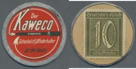 Deutschland - Briefmarkennotgeld. Magdeburg, Kaweco, 10 Pf. Ziffer, Zelluloid mit Metallrand, hergestellt bei Rembold, Heilbronn
