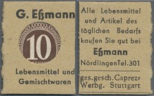 Deutschland - Briefmarkennotgeld. Nördlingen, G. Eßmann, 10 Pf. Ziffer Kontrollrat (ca. 1947), Einheitsausgabe der Fa. Caprez-Werbung Stuttgart in Pap...