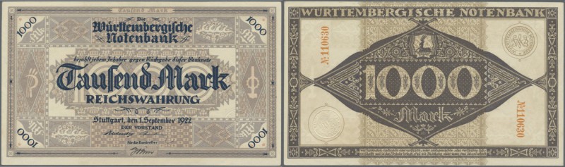 Deutschland - Länderscheine. Württemberg, Württembergische Notenbank, 1000 Mark,...