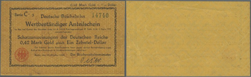 Deutschland - Reichsbahn / Reichspost. Wertbeständiger Anteilsschein der Reichsb...