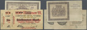 Deutschland - Notgeld - Hessen. Worms, Cornelius Heyl, 20 Mio. Mark, 5.9.1923, 2 x 100 Mio. Mark, o. D., Überdrucke auf 500 Mark, Erh. III, total 3 Sc...