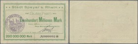 Deutschland - Notgeld - Pfalz. Speyer, Stadt, 200 Mio. Mark, 24.9.1923, extrem niedrige KN 000003, Erh. II-III