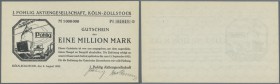 Deutschland - Notgeld - Rheinland. Köln-Zollstock, J. Pohlig AG, 1 Mio. Mark, 9.8. - 15.9.1923, Erh. I, seltene Ausgabestelle
