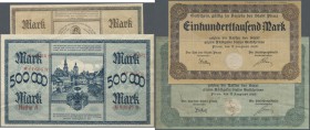 Deutschland - Notgeld - Sachsen. Pirna, Stadt, 100 Tsd. Mark, 17.8.1923, ohne KN, Erh. I, 500 Tsd. Mark, 17.8.1923, rückseitig 4 aufeinanderfolgende K...