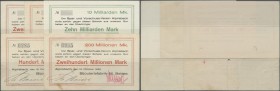Deutschland - Notgeld - Württemberg. Alpirsbach, Bijouteriefabrik M. Beisse, 100, 200 (2) Mio., 1, 10 Mrd. Mark, 12.10.1923, 100, 200 Mio. mit KN und ...