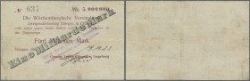 Deutschland - Notgeld - Württemberg. Ebingen, Consum-Verein, 1 Mrd. Mark, 19.10.1923 (Datum handschriftlich), Überdruck auf 5 Mio. Mark, Scheck auf Wü...