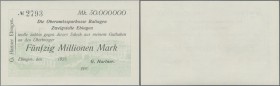 Deutschland - Notgeld - Württemberg. Ebingen, G. Hartner, 50 Mio. Mark, o. D., Scheck auf Oberamtssparkasse Balingen Zweigstelle Ebingen, Ausgabestell...