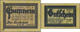 Deutschland - Notgeld - Württemberg. Göppingen, Pego Gesellschaft m.b.H., halber Gutschein, Gültigkeit bis 1.10.1929, durch Stempel verlängert bis 193...