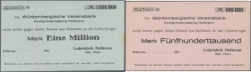 Deutschland - Notgeld - Württemberg. Heilbronn, Lederfabrik Heilbronn Gebr. Victor, 500 Tsd., 1 Mio. Mark, Schecks auf Württembergische Vereinsbank, m...