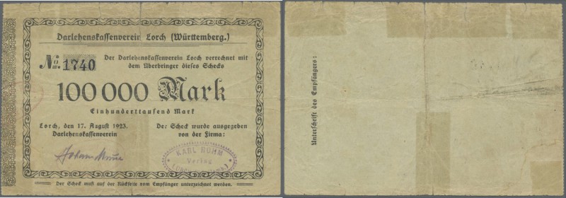 Deutschland - Notgeld - Württemberg. Lorch, Darlehenskassenverein, 100 Tsd. Mark...