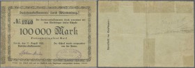 Deutschland - Notgeld - Württemberg. Lorch, Darlehenskassenverein, 100 Tsd. Mark, 17.8.1923, Kundenscheck des Ausstellers Karl Rohm, Verlag, Lorch, Rä...