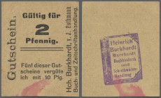 Deutschland - Notgeld - Württemberg. Murrhardt, Heinrich Burkhardt, Buch- und Zeitschriftenhandlung, 2 Pf., o. D., Gutschein auf Karton, rs. mit volls...