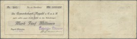 Deutschland - Notgeld - Württemberg. Nagold-Altensteig, Gebrüder Theurer, 5 Mio. Mark, 7.9.1923 (Datum gestempelt), Scheck auf Gewerbebank Nagold, Erh...