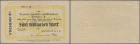Deutschland - Notgeld - Württemberg. Neresheim, Härtsfeldwerke, 5 Mrd. Mark, 3.11. (gestempelt) 1923, Scheck auf Bayerische Hypotheken- und Wechselban...