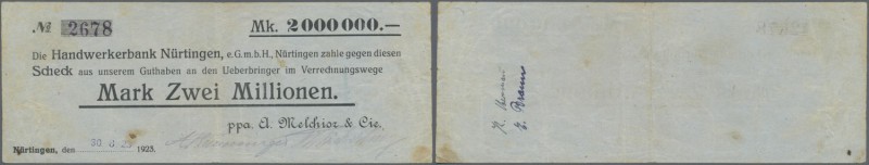 Deutschland - Notgeld - Württemberg. Nürtingen, A. Melchior & Cie., 2 Mio. Mark,...