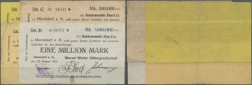 Deutschland - Notgeld - Württemberg. Oberndorf, Mauser-Werke AG, 100, 500 Tsd. Mark, 10.8.1923, 100 Tsd., 1 Mio. Mark, 23.8.1923, Gutscheine auf Bankk...