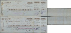 Deutschland - Notgeld - Württemberg. Öhringen, Kundenschecks der Hohenlohebank A.G. Filiale Heilbronn, 5 Mrd. Mark, 25.10.1923, Aussteller Hohenloheba...