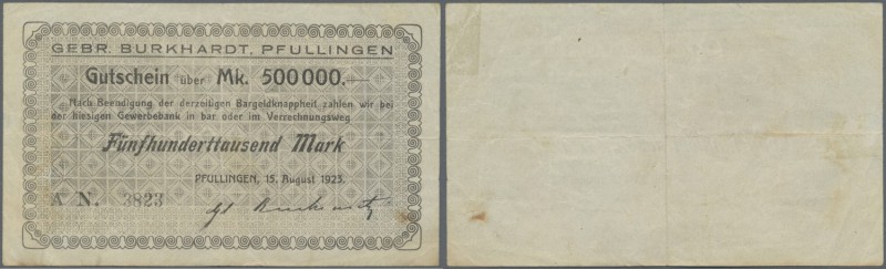 Deutschland - Notgeld - Württemberg. Pfullingen, Gebr. Burkhardt, 500 Tsd. Mark,...