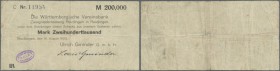 Deutschland - Notgeld - Württemberg. Reutlingen, Ulrich Gminder GmbH, 200 Tsd. Mark, 16.8.1923, Scheck auf Württembergische Vereinsbank, Erh. III-IV