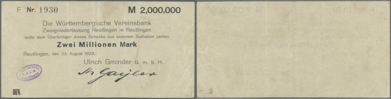 Deutschland - Notgeld - Württemberg. Reutlingen, Ulrich Gminder GmbH, 2 Mio. Mar...