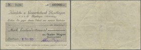 Deutschland - Notgeld - Württemberg. Reutlingen, Gustav Wagner Maschinenfabrik, 100 Tsd. Mark, 6.9.1923 (Datum gestempelt, nicht bei Karau), Erh. III