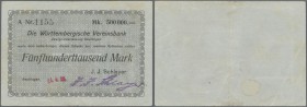 Deutschland - Notgeld - Württemberg. Reutlingen, J. J. Schlayer, 500 Tsd. Mark, 21.8.1923 (Datum gestempelt), gedruckter Scheck auf Württembergische V...