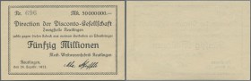 Deutschland - Notgeld - Württemberg. Reutlingen, Mech. Wirkwarenfabrik, 50 Mio. Mark, 24.9.1923, vollständig gedruckter Scheck auf Disconto-Gesellscha...