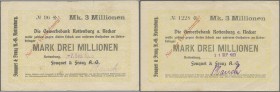 Deutschland - Notgeld - Württemberg. Rottenburg, Fouquet & Franz AG, 3 Mio. Mark, 7.9.1923, 21.9.1923 (Daten gestempelt), Nennwert nicht bei Karau, Er...