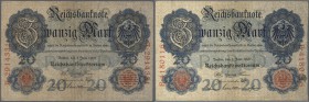 Deutschland - Deutsches Reich bis 1945. Lot mit 4 Bündeln zu je 100 Banknoten 20 Mark 1907, Ro.28, alle in gebrauchter Umlauferhaltung: F (400 Banknot...