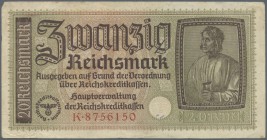 Deutschland - Deutsches Reich bis 1945. Bündel mit 100 Banknoten 20 Reichsmark der Reichskreditkasse o.D.(1939-44). Ro.554 in gebrauchter Umlauferhalt...