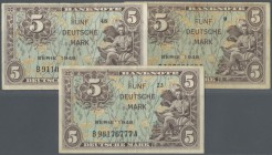 Deutschland - Bank Deutscher Länder + Bundesrepublik Deutschland. kleines Lot mit 3 Banknoten der Kopfgeldserie zu 5 DM 1948, Ro.236a in schöner Umlau...