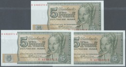 Deutschland - Bank Deutscher Länder + Bundesrepublik Deutschland. kleines Lot mit 3 Banknoten der Ersatzserie für West-Berlin zu 5 DM 1963, Ro.ex 313,...