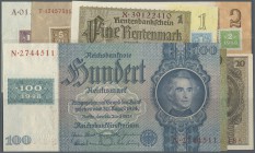 Deutschland - DDR. Satz mit 7 Banknoten der Kuponserie 1948 zu 1, 2, 5, 10, 20, 50 und 100 Mark 1948, Ro.330, 331, 333-335, 337, 338, alle in kassenfr...