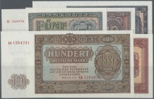 Deutschland - DDR. Satz mit 5 Banknoten 5, 10, 20, 50 und 100 Mark 1955, Ro.349-353 in kassenfrischer Erhaltung (5 Banknoten) // complete set with 5 B...