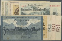 Deutschland - Reichsbahn / Reichspost. kleines Lot mit 10 Banknoten der Reichsbahndirektionen Karlsruhe, München und Stuttgart von 5 Millionen bis 100...