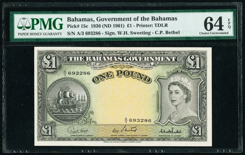 Bahamas Bahamas Government 1 Pound 1936 (ND 1961) Pick 15c PMG Choice Uncirculat...