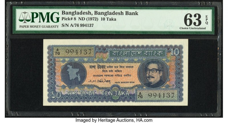 Bangladesh Bangladesh Bank 10 Taka ND (1972) Pick 8 PMG Choice Uncirculated 63 E...