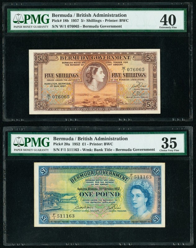 Bermuda Bermuda Government 5 Shillings; 1 Pound 1.5.1957; 20.10.1952 Pick 18b; 2...