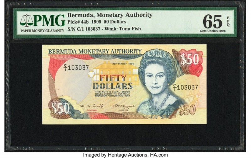 Bermuda Monetary Authority 50 Dollars 25.3.1995 Pick 44b PMG Gem Uncirculated 65...