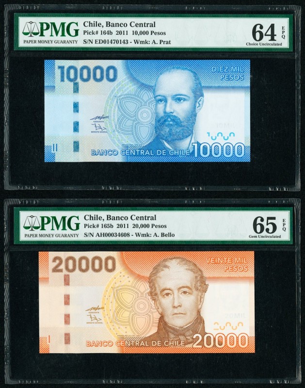 Chile Banco Centrale de Chile 10,000; 20,000 Pesos 2011 Pick 164b; 165b Two Exam...
