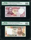 Colombia Banco de la Republica 5000; 10,000 Pesos Oro 5.8.1987; 12.10.1993 Pick 435a; 437A Two Examples PMG Choice Uncirculated 64 EPQ; Gem Uncirculat...