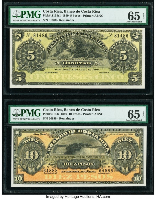 Costa Rica Banco Central de Costa Rica 5; 10 Pesos 1.4.1899 Pick S163r1; S164r T...