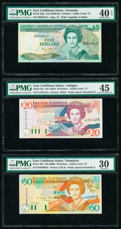 East Caribbean States Central Bank 5; 20; 50; 20; 20; 50 Dollars ND (1988-93); N...