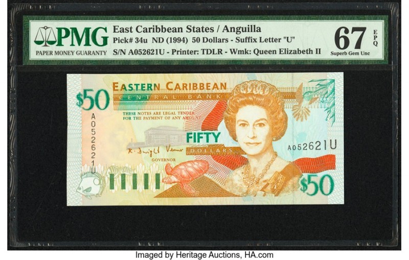East Caribbean States Central Bank, Anguilla 50 Dollars ND (1994) Pick 34u PMG S...
